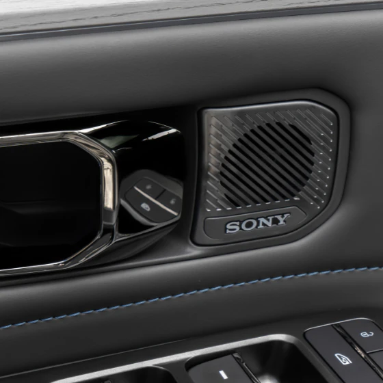 Detalhe do painel da porta do Jetour S06 mostrando a grade do alto-falante SONY com o logotipo da marca.